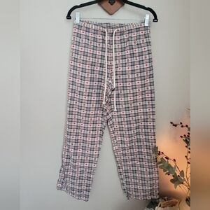 Women’s Plaid Teddy Bear Pajama Pants - Cream with Red & Navy Accents